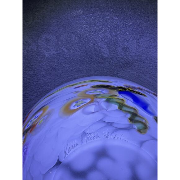 Signed Hand Blown Studio Art Glass Colorful Centerpiece Bowl 7 3/4"- Federici - Picture 5 of 7